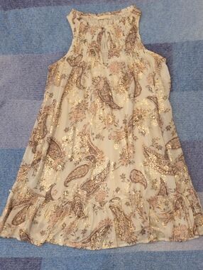 Love Stitch Sleeveless Cream Dress with Gold Paisley Foil